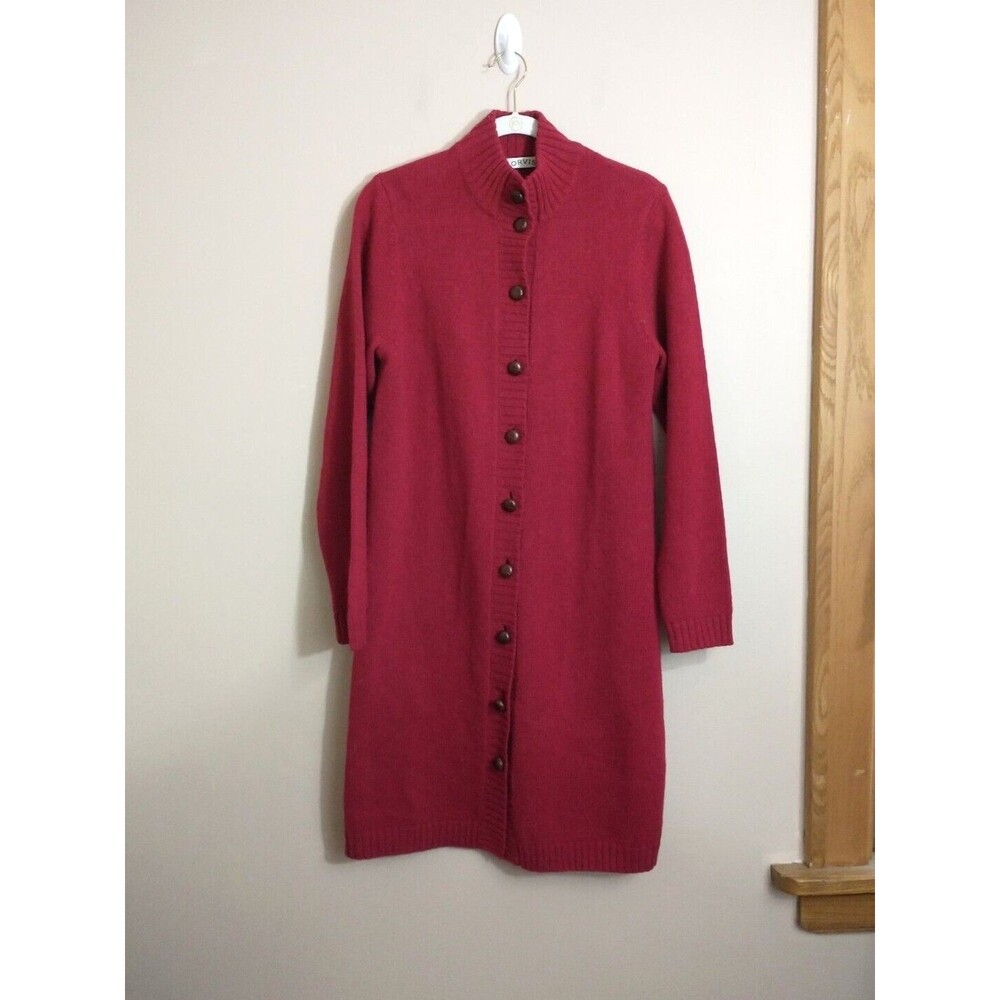 Orvis Womens 100% Shetland Wool Cardigan Duster S Red Minimalist Lagenlook
